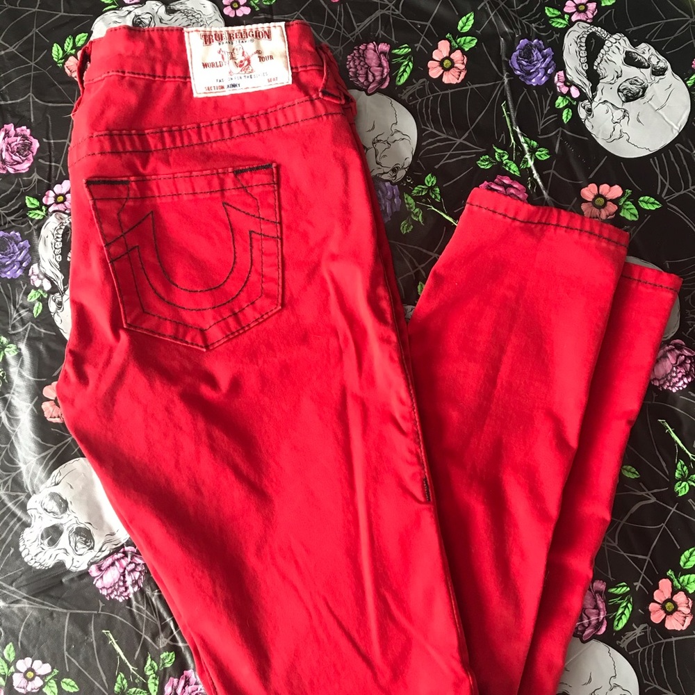 True Religion red skinny jeans